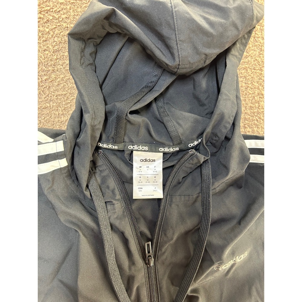Adidas Womens Black 3-Stripe Full Zip Hooded Windbreaker Jacket Size M - Picture 5 of 8